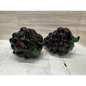 Hand Blown Glass Life Size Fruit Dark Purple Grapes